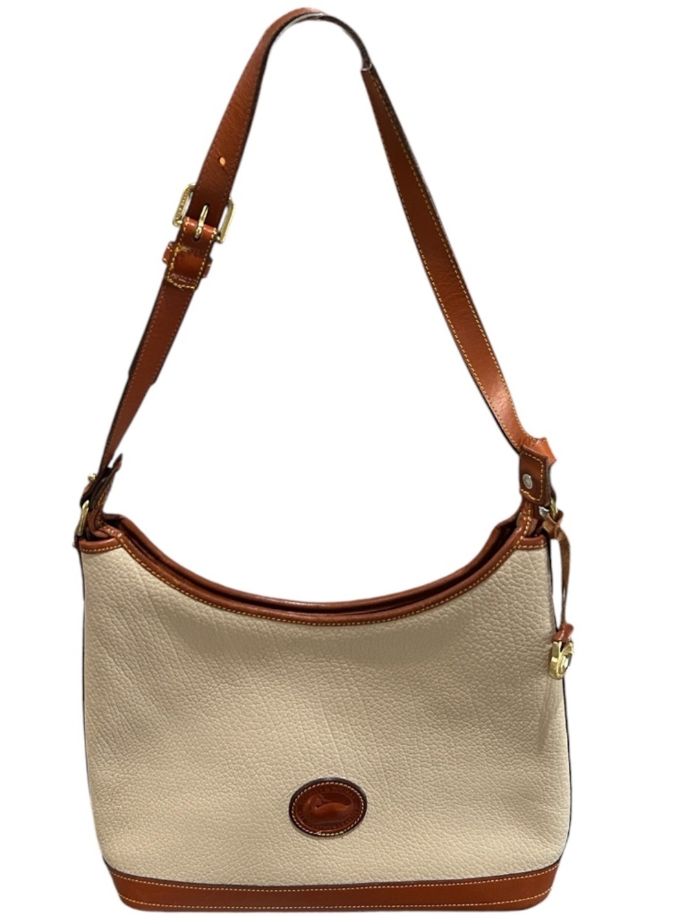 Vintage Dooney & Bourke Hobo Bag Cream Pebbled Leather Tote Bucket Top Zip